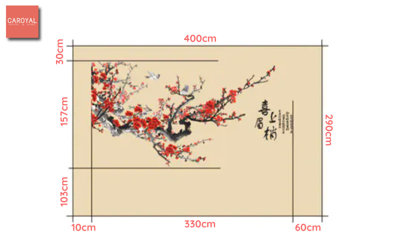 Kích Thước Tranh Dán Tường Đào Hoa Nghinh Xuân E7-04 Kích Thước Tranh Dán Tường Đào Hoa Nghinh Xuân E7-04