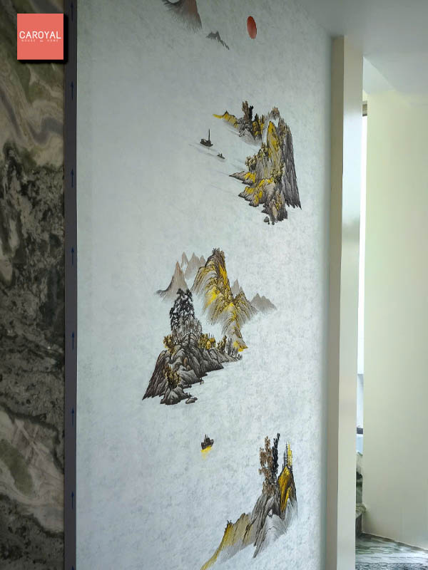 Thi công tranh vải dán tường cao cấp E7-13 CAROYAL