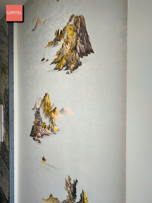 Thi công tranh vải dán tường cao cấp E7-13 CAROYAL