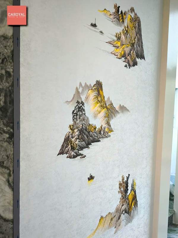 Thi công tranh vải dán tường cao cấp E7-13 CAROYAL