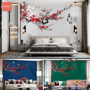 Vải Dán Tường Cao Cấp, Đẹp, Chính Hãng, Uy Tín, Nhiều Mẫu Mã Sang Trọng Tranh Vải Dán Tường Đào Hoa Nghinh Xuân E7-04