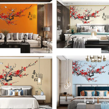 Tranh Vải Dán Tường Đào Hoa Nghinh Xuân E7-04