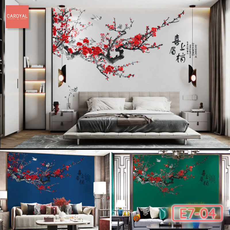 Tranh Vải Dán Tường Đào Hoa Nghinh Xuân E7-04 Tranh Vải Dán Tường Đào Hoa Nghinh Xuân E7-04