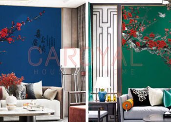 Tranh Dán Tường Đào Hoa Nghinh Xuân CAROYAL E7-04 Tranh Vải Dán Tường Đào Hoa Nghinh Xuân E7-04