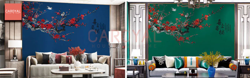 Tranh Vải Dán Tường Đào Hoa Nghinh Xuân E7-04 Tranh Vải Dán Tường Đào Hoa Nghinh Xuân E7-04