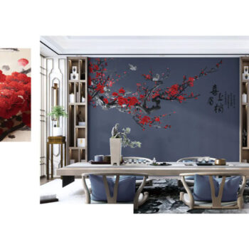 Tranh Dán Tường Đào Hoa Nghinh Xuân CAROYAL E7-04 Tranh Vải Dán Tường Đào Hoa Nghinh Xuân E7-04