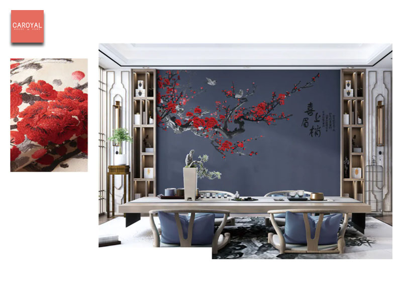 Tranh Vải Dán Tường Đào Hoa Nghinh Xuân E7-04 Tranh Vải Dán Tường Đào Hoa Nghinh Xuân E7-04