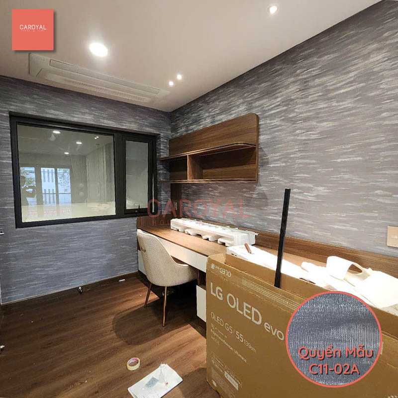 Công trình thi công vải dán tường cho nhà phố tại Bình Dương mẫu vải C11 CAROYAL